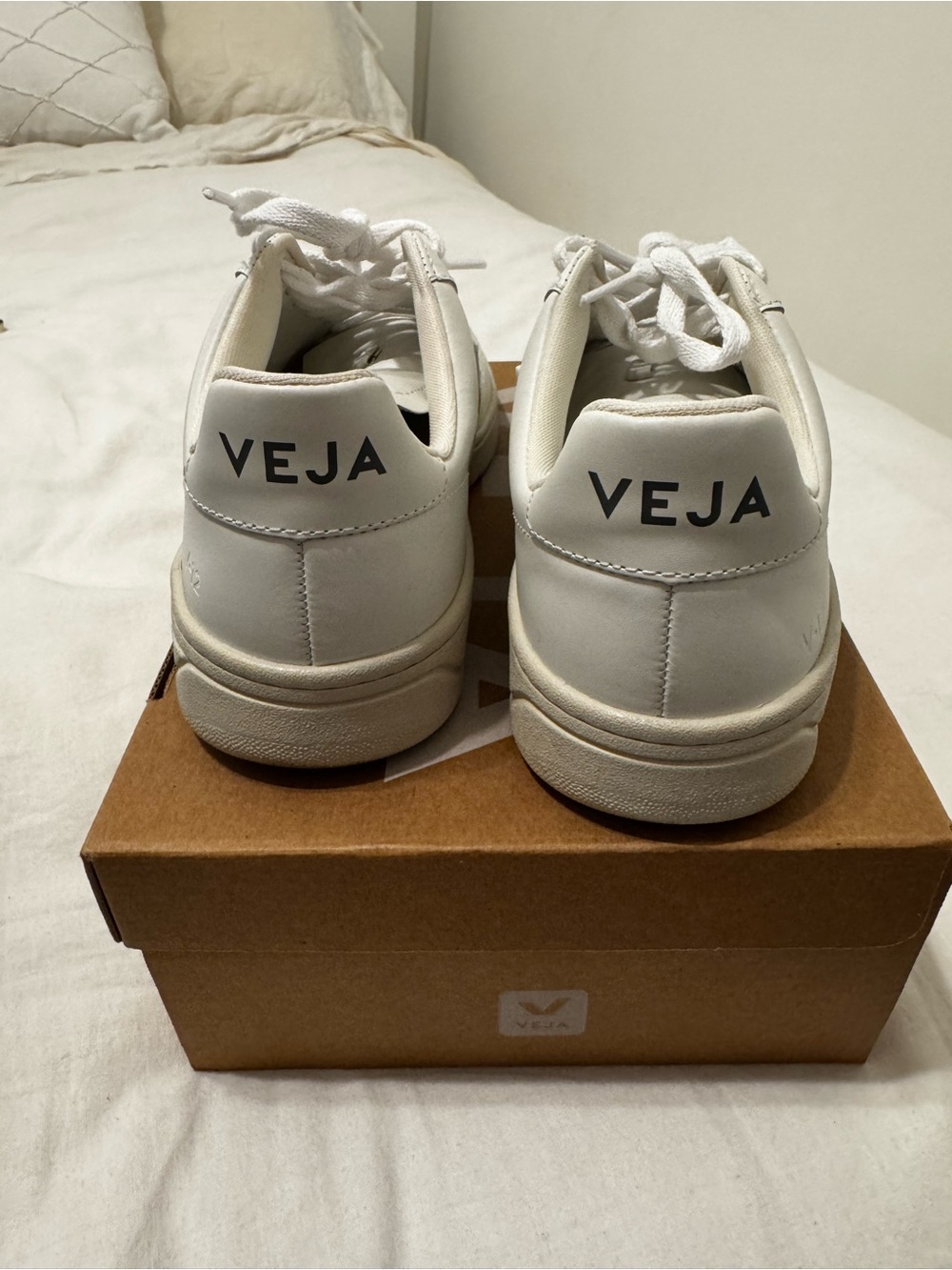 Veja V-12 Leather Sneakers in White - Picture 3 of 3